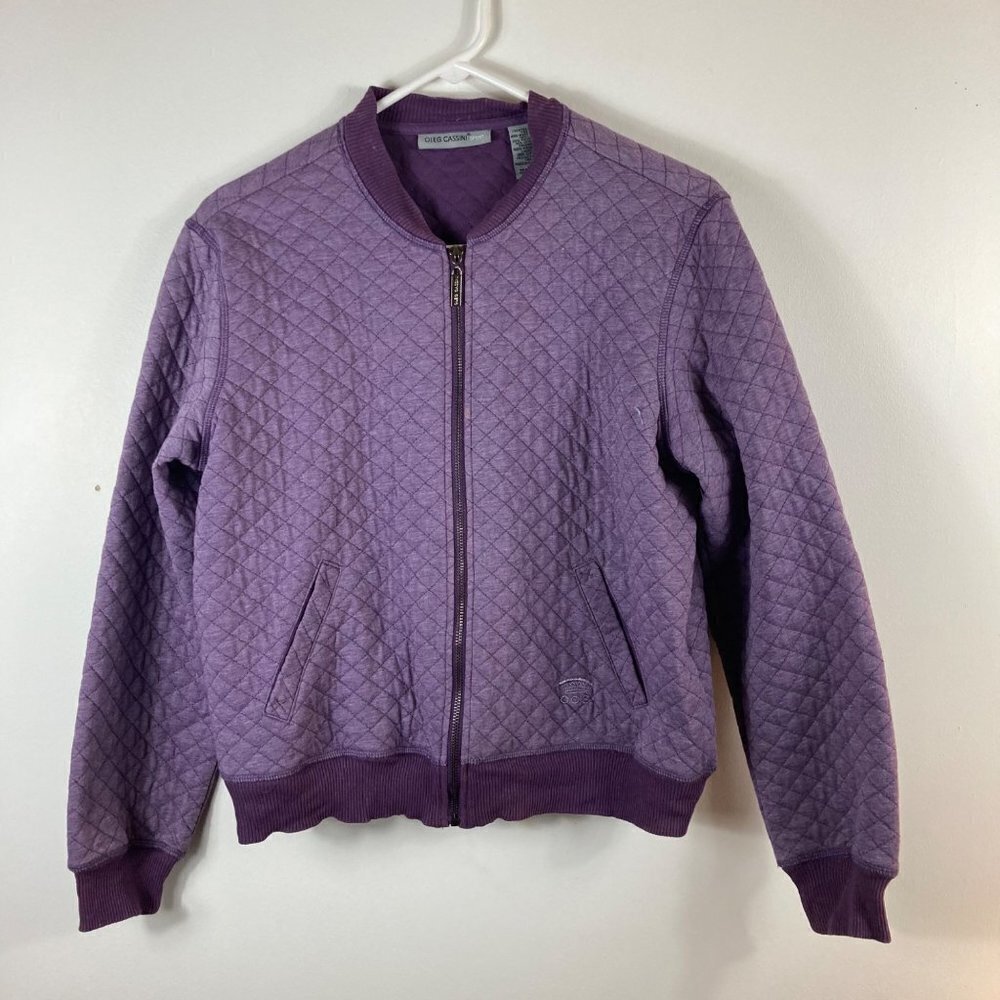 Womens Vintage Oleg Cassini Sport Y2K Cropped Quilted Zip Jacket Purple L